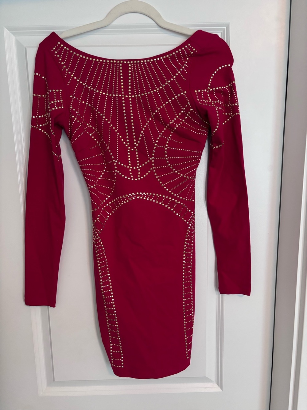 bebe Fuchsia Long-Sleeve Studded Bodycon Dress